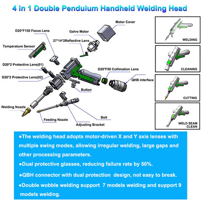 Double Wobble Laser Welder 1500W Raycus 4 in 1 Laser Cleaning Welding Cutting for Metal Handheld Fiber Laser Welding Machine