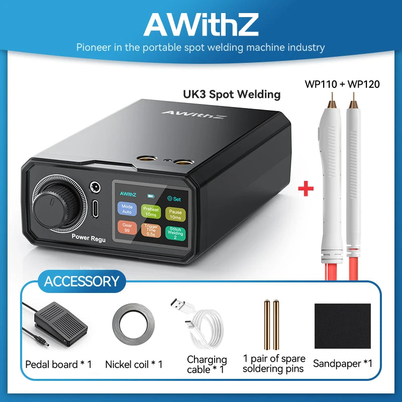 Awithz UK3 Portable Battery Spot Welder DIY Mini Welding Machine 18650 Lithium Battery Pack Welding Tool 10000mah Weldable 0.4mm