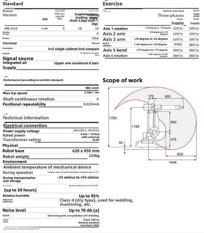 Six-axis robot load 5KG arm span 1.45m welding, handling and grinding industrial mechanical arm