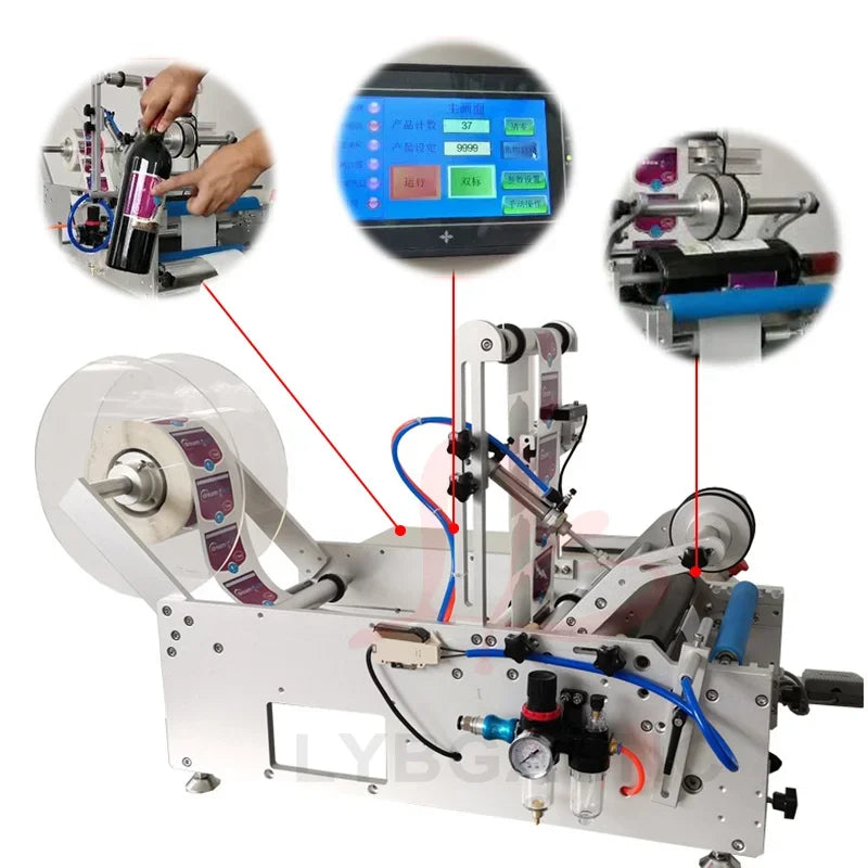 LY Semi-Automatic Round Bottle Labeling Machine Touch Screen Control Pneumatic Precision Labeler for Self-Adhesive High Quality