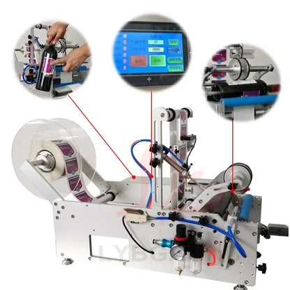 LY Semi-Automatic Round Bottle Labeling Machine Touch Screen Control Pneumatic Precision Labeler for Self-Adhesive High Quality