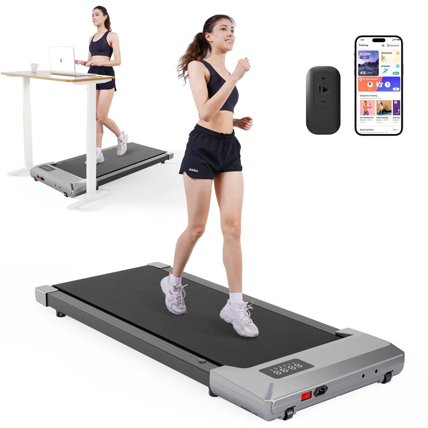 39.37inch Under Desk Treadmill 350lbs Portable Treadmills for Home/Office Walkingpad App/Remote Control LCD Screen Data Tracking
