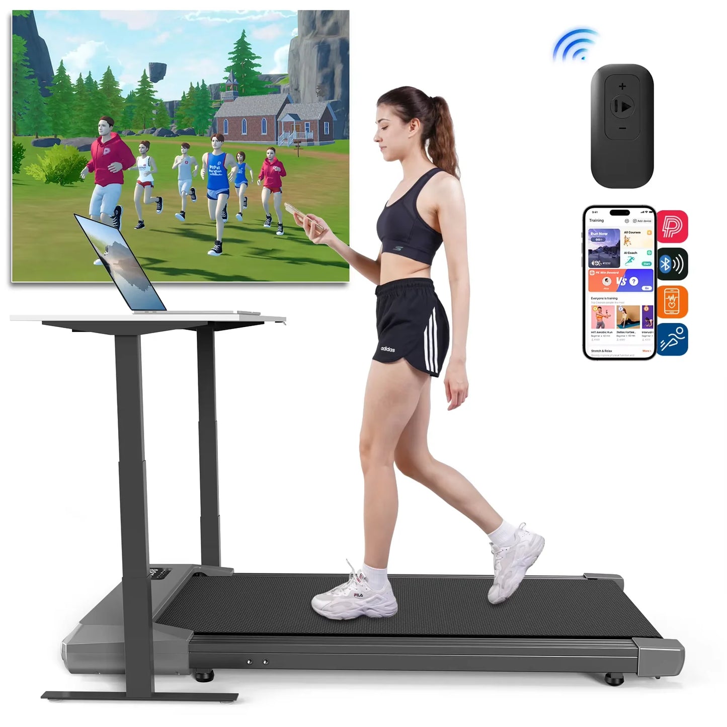 2in1 Run-Walking Pad Small Treadmill for Home&Office Under Desk Treadmill with LED Display 45db Quiet Portable Mini Treadmill