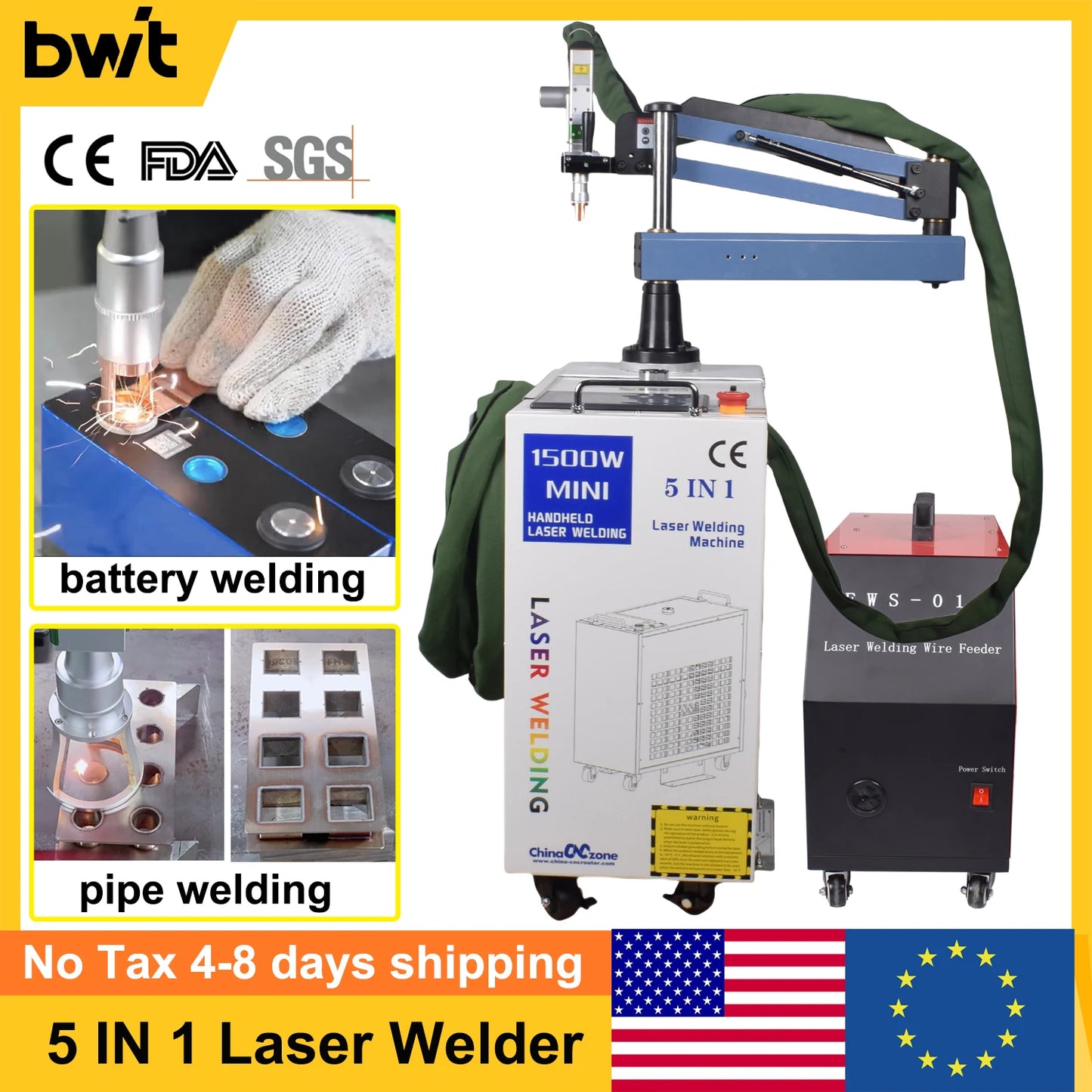 2000W BWT 5 in 1 Fiber Laser Battery Welding Cleaning Cutting welding Machine Double Wobble Handheld Laser Welder for All Metal