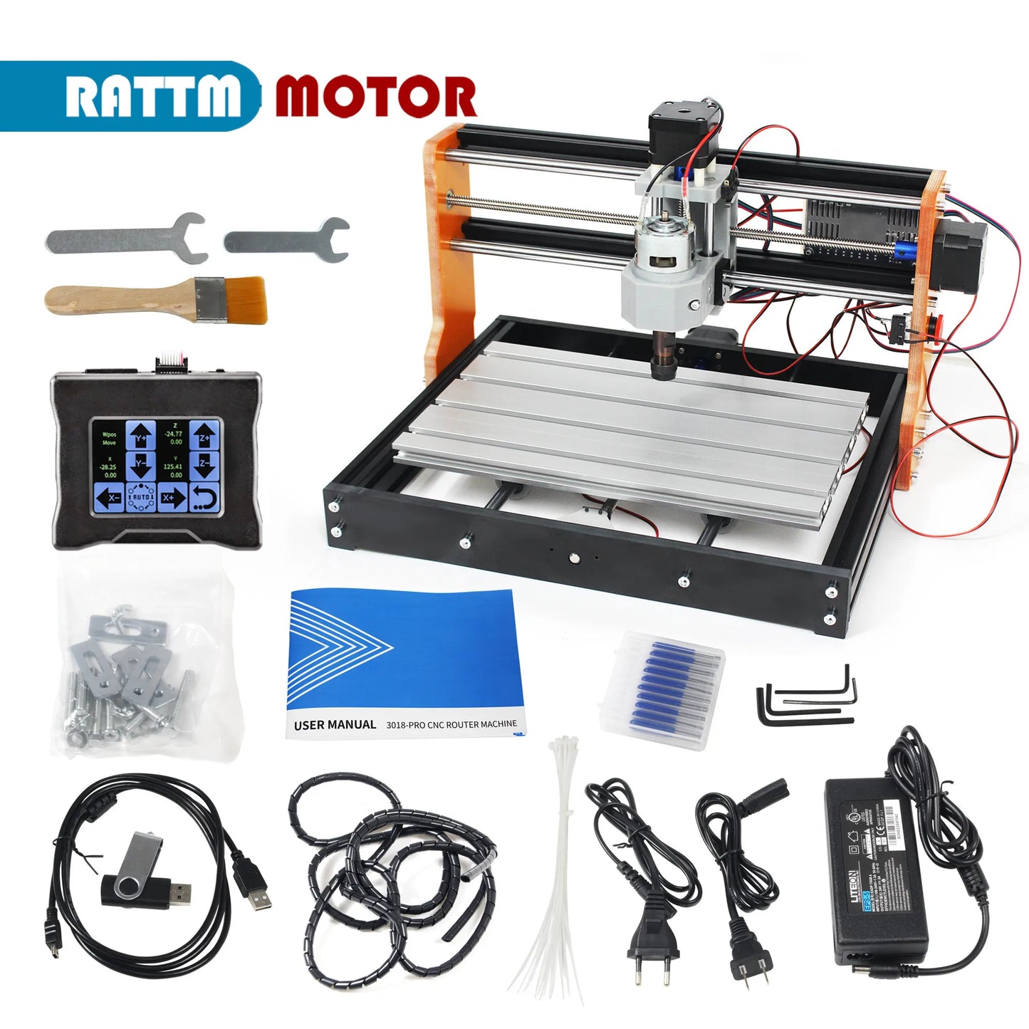【EU】CNC 3018 PRO 7000W Router Milling Machine with Laser Engraver Module,Limit Switches,Emergency-Stop,Machine for Wood Carving