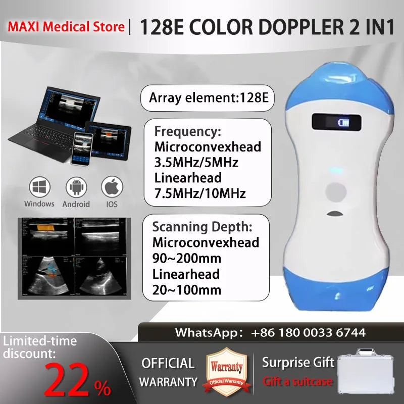 Portable Wireless Ultrasound Probe scanner machine WIFI ultrasound scanner Machine support iOS Android Windows free suitcase