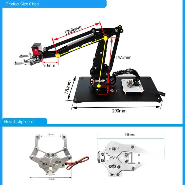 4 DOF Robot Arm with Metal Rotating Big/Small Base For Arduino ESP32 Robot DIY Kit Manipulator Claw Programmable Robot Projects