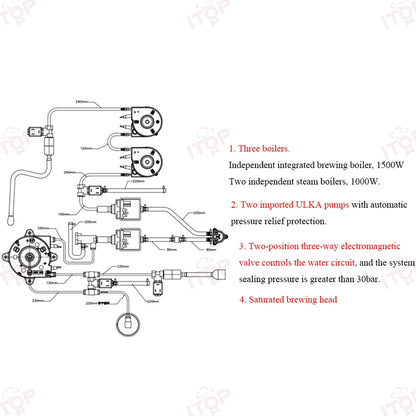 ITOP CM-808 9Bar Commercial Espresso Coffee Maker 2 ULKA Pump 3 Boilers PID Temperature Control Semi-automatic Coffee Machine