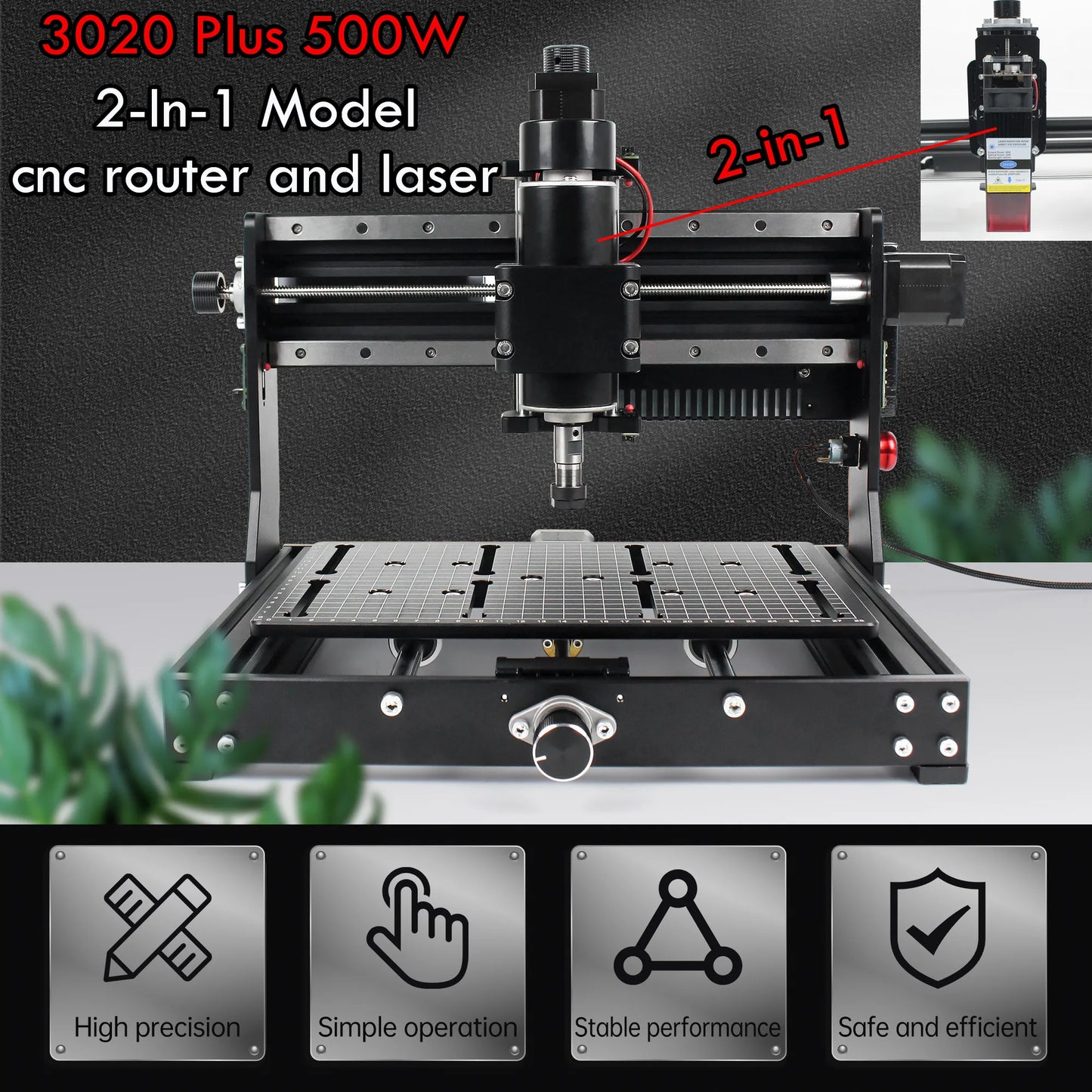 【USA&EU Stock】3020 Plus Max CNC Wood Router With 500w Spindle Metal Engraving Milling Machine GRBL DIY Laser Engraver 110V/220V