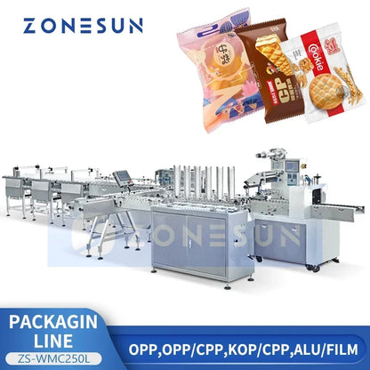 ZONESUN ZS-WMC250L Horizontal Flow Wrapper Flow Wrapping Machine Automated Packaging Line