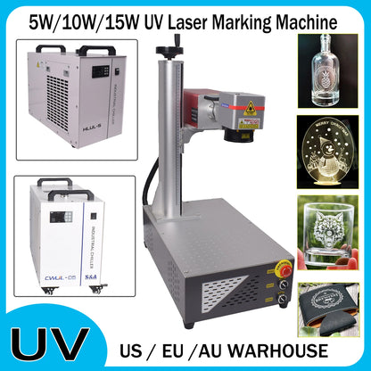 15W 10W 5W UV Laser Marking Machine for Glass Crystal Metal Plastic Wood UV Laser Engraving Machine Water Chiller Laser Engraver