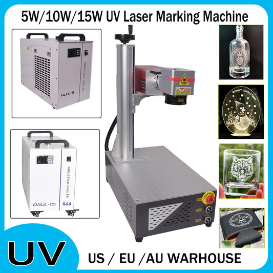 15W 10W 5W UV Laser Marking Machine for Glass Crystal Metal Plastic Wood UV Laser Engraving Machine Water Chiller Laser Engraver