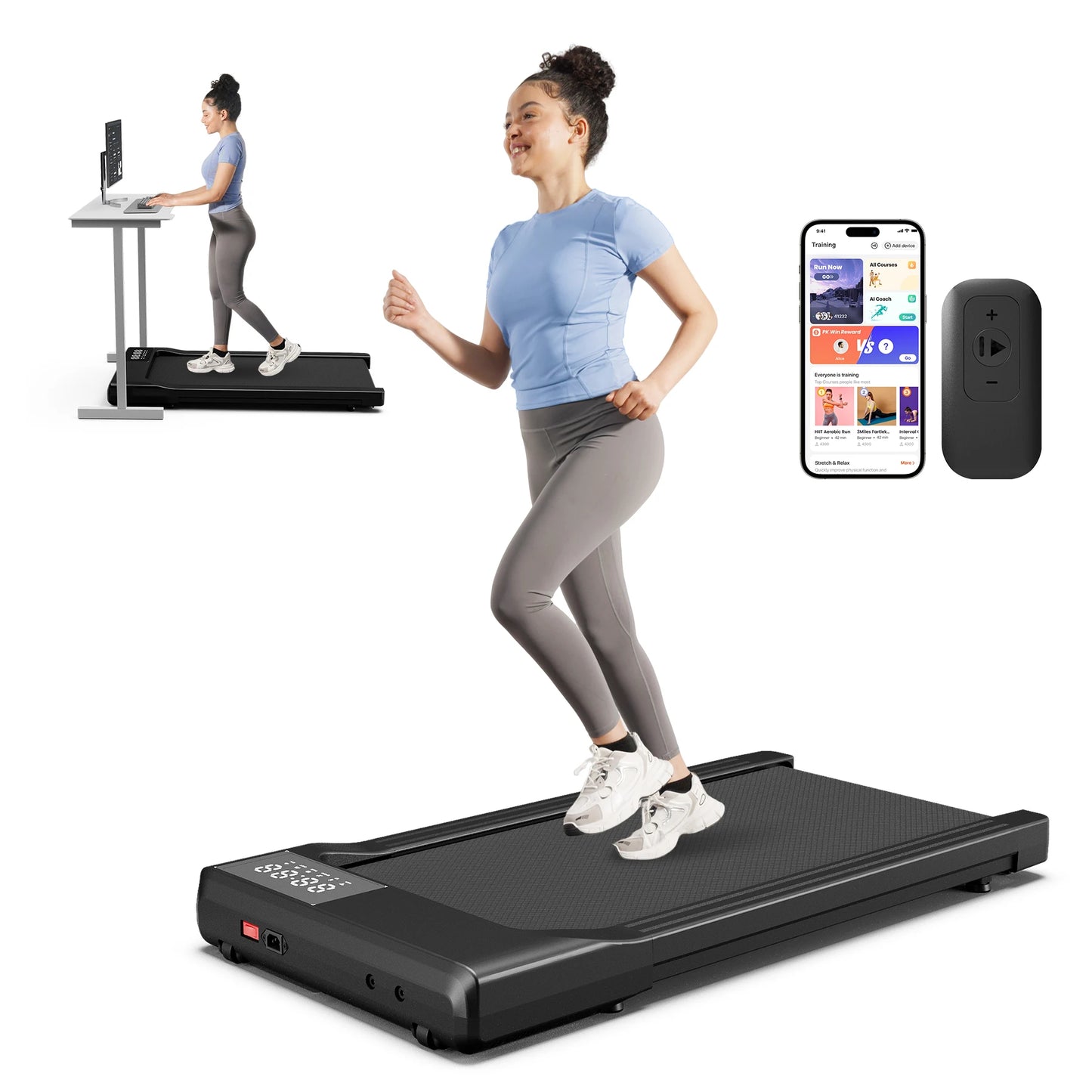 3-in-1 Portable Treadmill with Remote Cntrol LED Display 2.5HP Silent Walkingpad Jogging Machine for Home Office 300LBS Capacity