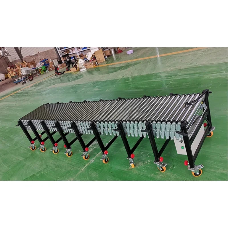 Electric retractable roller conveyor for warehouse loading and unloading