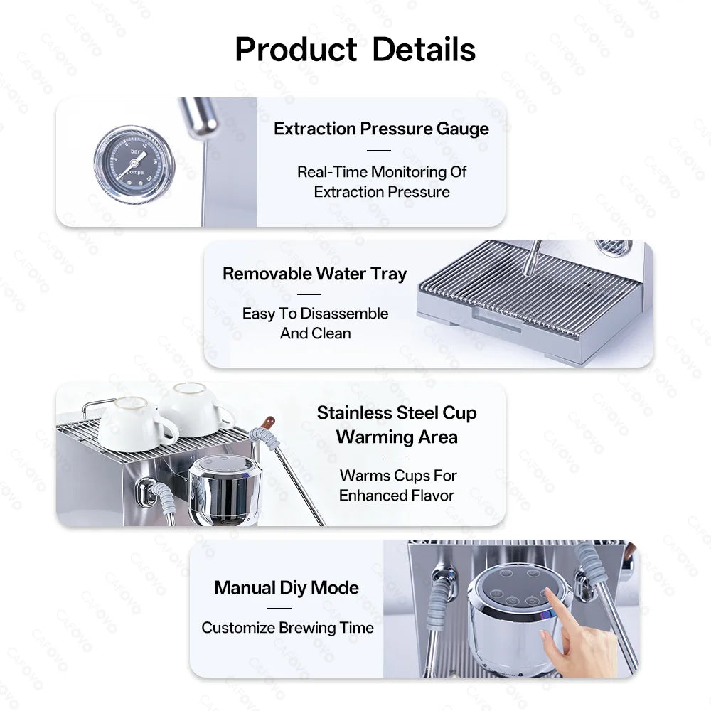 CAFOVO E120 9Bar Commercial Dual Boiler Espresso Machine ULKA Pump OPV System with OLED Display for Cafe Coffee Maker 220V