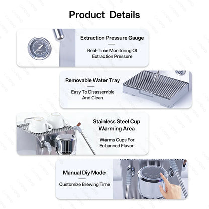 CAFOVO E120 9Bar Commercial Dual Boiler Espresso Machine ULKA Pump OPV System with OLED Display for Cafe Coffee Maker 220V