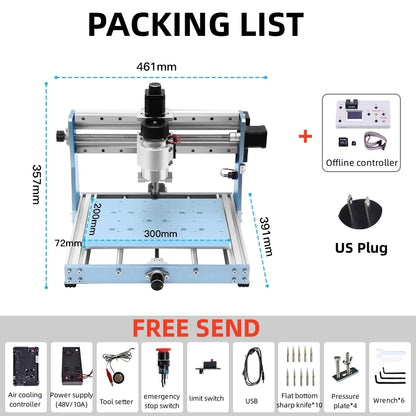 CNC 3020 Pro Max Engraving Machine, 300W Spindle Wood Router For Metal Acrylic, Milling Cutting Machine with Offline Controller