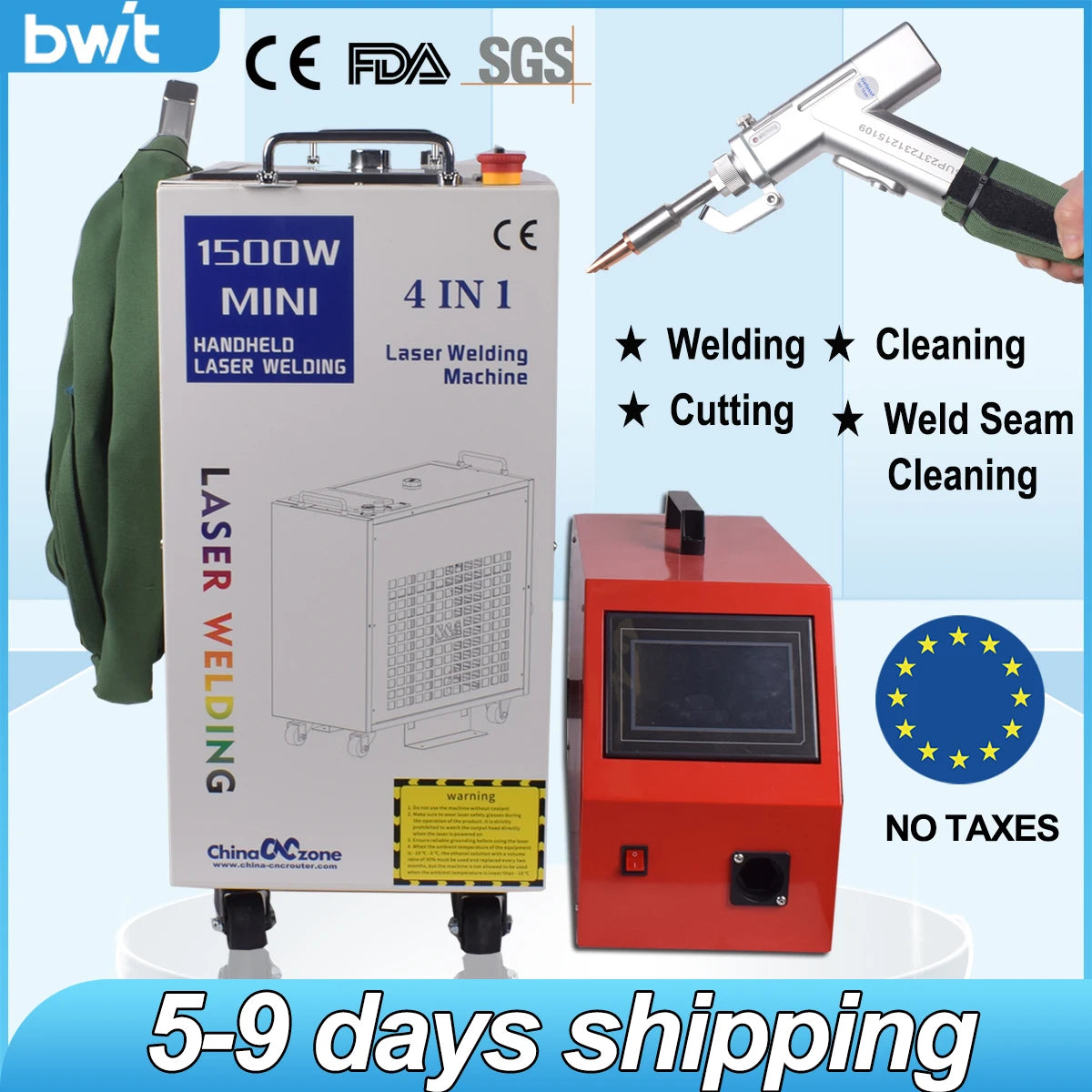 1500W bwt Fiber Laser Welder 4 in 1 Laser Welding Cleaning Cutting Soldering Machine for All Metal Rust Removal EU US Stock