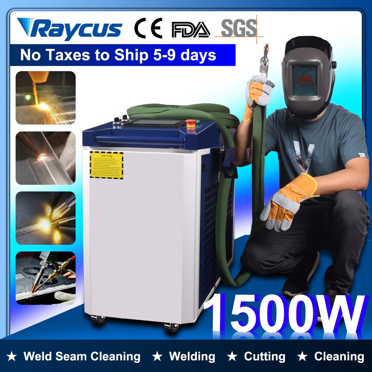 Double Wobble Laser Welder 1500W Raycus 4 in 1 Laser Cleaning Welding Cutting for Metal Handheld Fiber Laser Welding Machine
