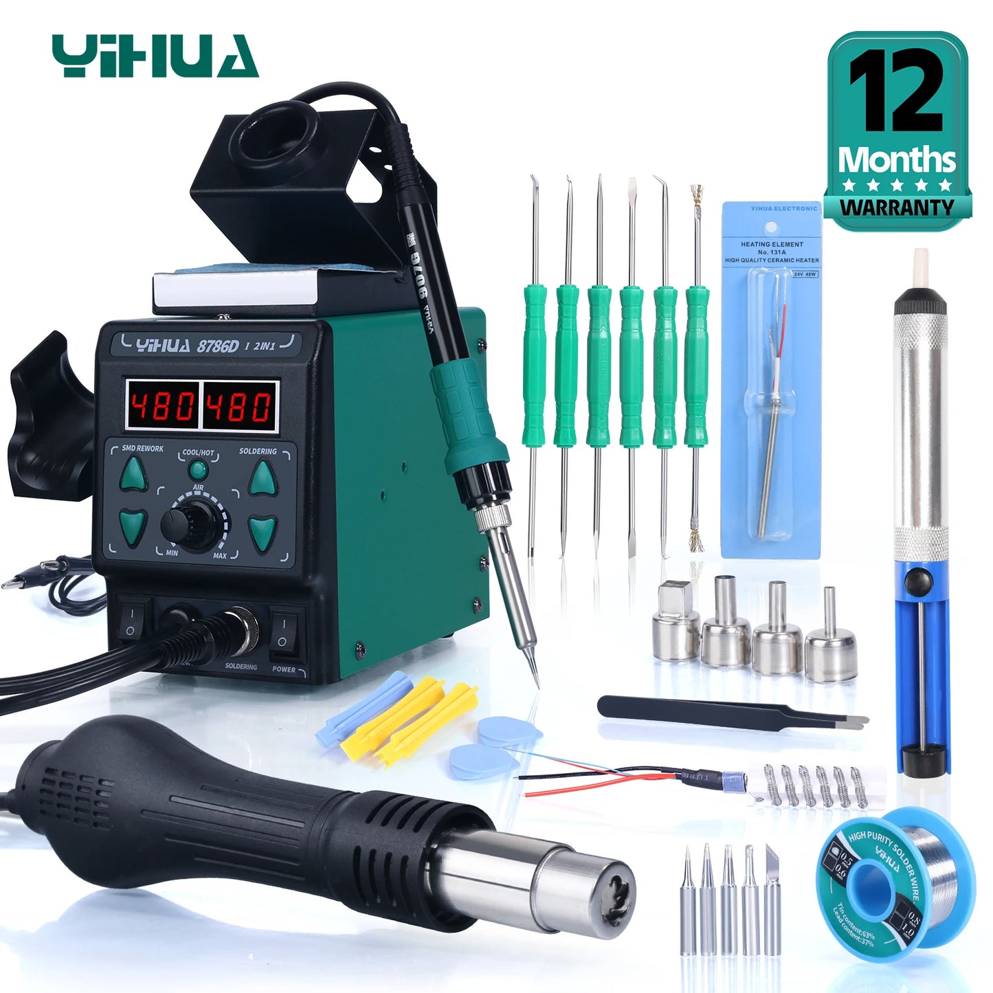 YIHUA 8786D Soldering Iron Hot Air Soldering Station DIY Digital Rework Station Phone Repair BGA SMD Solder Tool Welding Station