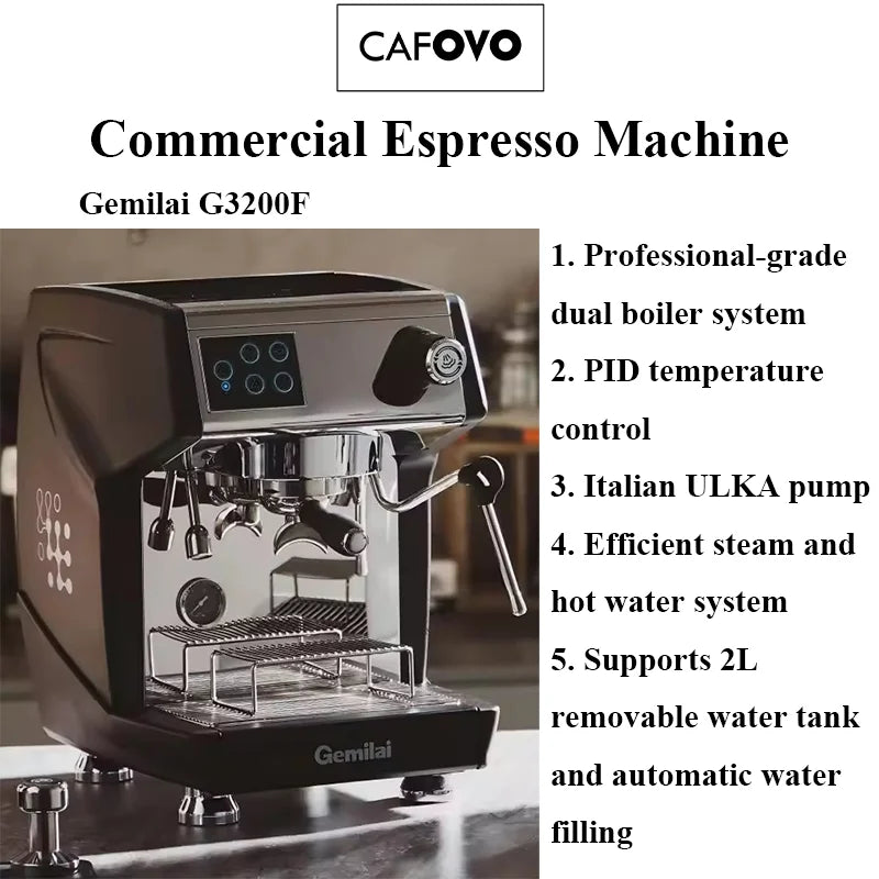 CAFOVO Gemilai G3200F Commercial Espresso Machine Dual Boiler 2950W PID Temperature Control 4-Hole Steam for Cafe Restaurant Bar