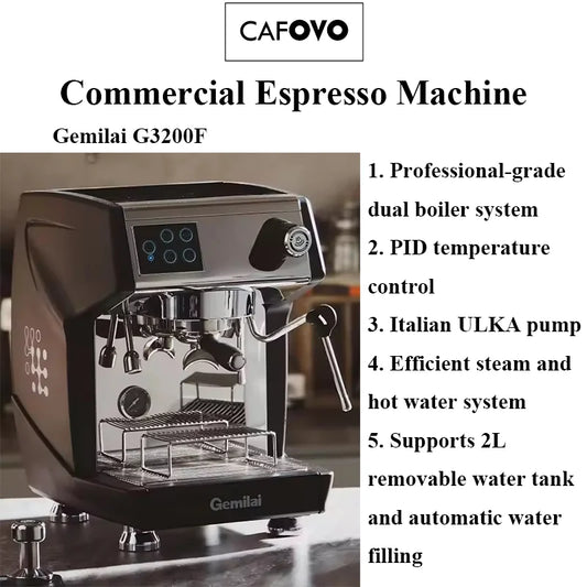CAFOVO Gemilai G3200F Commercial Espresso Machine Dual Boiler 2950W PID Temperature Control 4-Hole Steam for Cafe Restaurant Bar