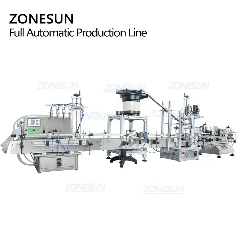 ZONESUN ZS-FAL180C10 Desktop Automatic 4 Heads Ink Gel Liquid Filling Round PET Bottle Capping Labeling Machine With Cap Feeder