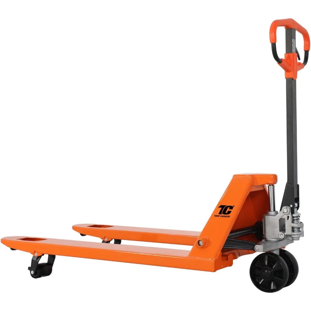 Tory Carrier Pallet Jack Hand Truck Manual Pallet Jacks 5500-Lb. Capacity, 27 x 48 Forks Standard Duty, Rubber Handle, Nylon Whe