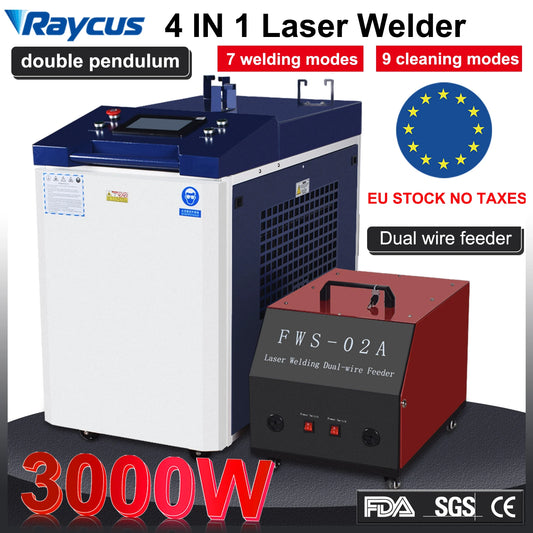 3000W Raycus 4 in 1 Laser Welding Cleaning Cutting for Metal Double Pendulum Laser Welder with Dual Wire Feeder Machine EU Stock