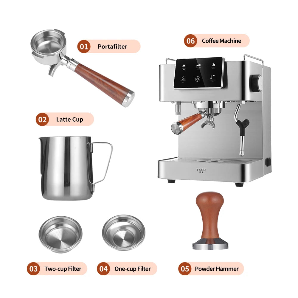 Commercial 15-Bar Semi-Automatic Espresso Coffee Maker - Large Stainless Steel Brewing Machine for Professional Cafes
