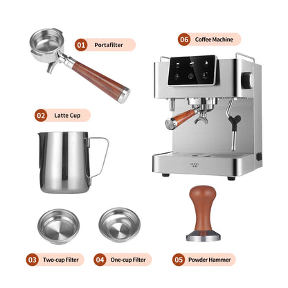 Commercial 15-Bar Semi-Automatic Espresso Coffee Maker - Large Stainless Steel Brewing Machine for Professional Cafes