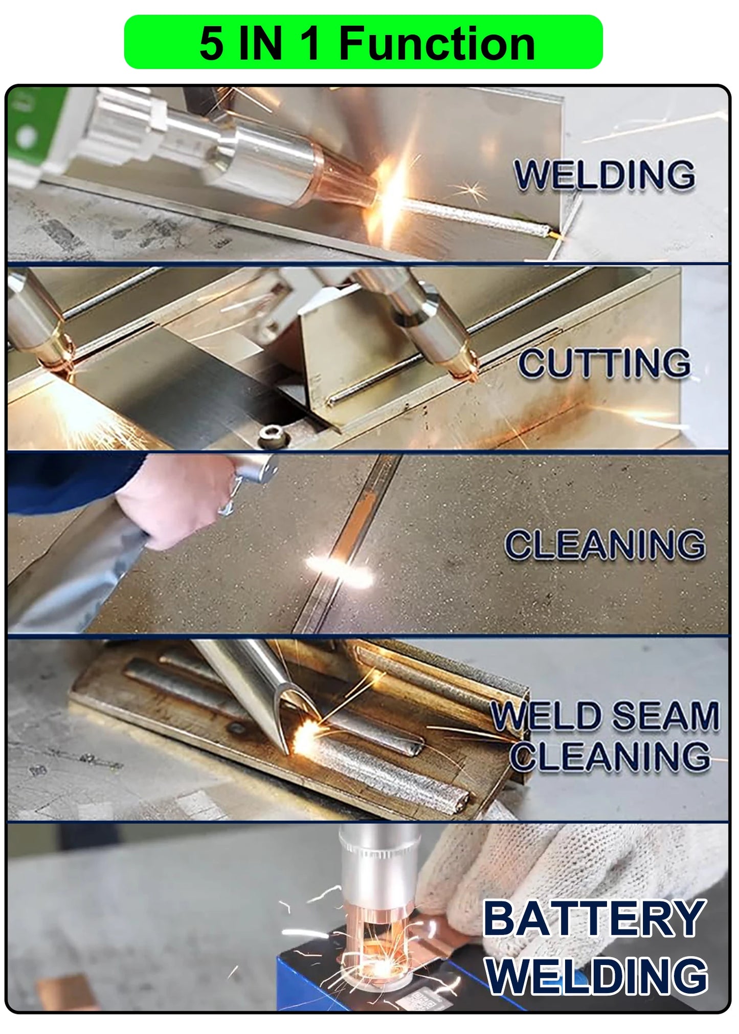 2000W BWT 5 in 1 Fiber Laser Battery Welding Cleaning Cutting welding Machine Double Wobble Handheld Laser Welder for All Metal