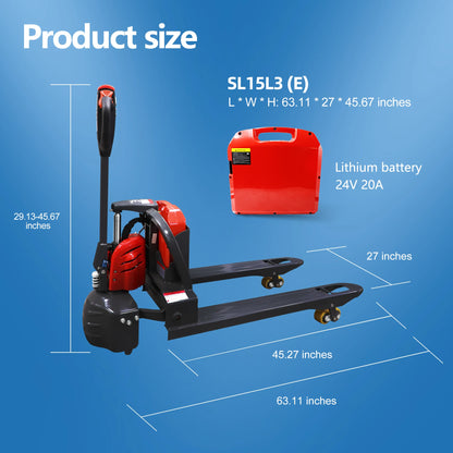 3300 lbs 4400 lbs Capacity Full Electric Pallet Jack Truck Lithium Battery Trucks Fully Powered Handling Jacks 48" x 27" Forks
