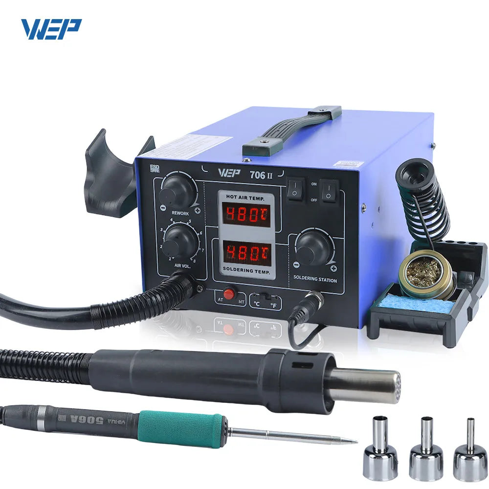 WEP T12 Soldering Station With Hot Air Gun Air Pump 2-in-1 Desoldering Reowrk Welding Iron Station For SMD PCB Repair Tool