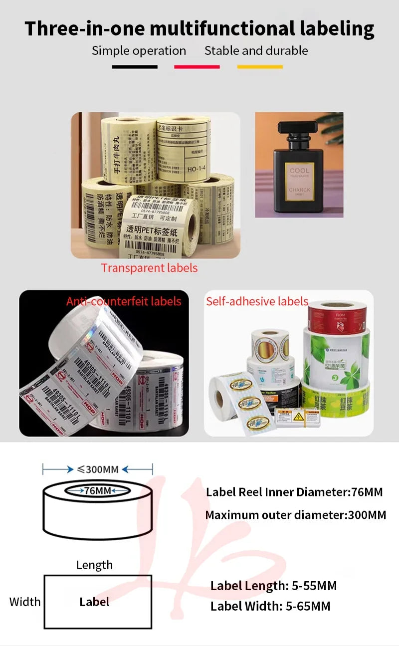 Labeling Machine Printable Anti-counterfeiting Tag Sticker Transparent Labeler Semi-automatic Self-adhesive Tools for Packaging