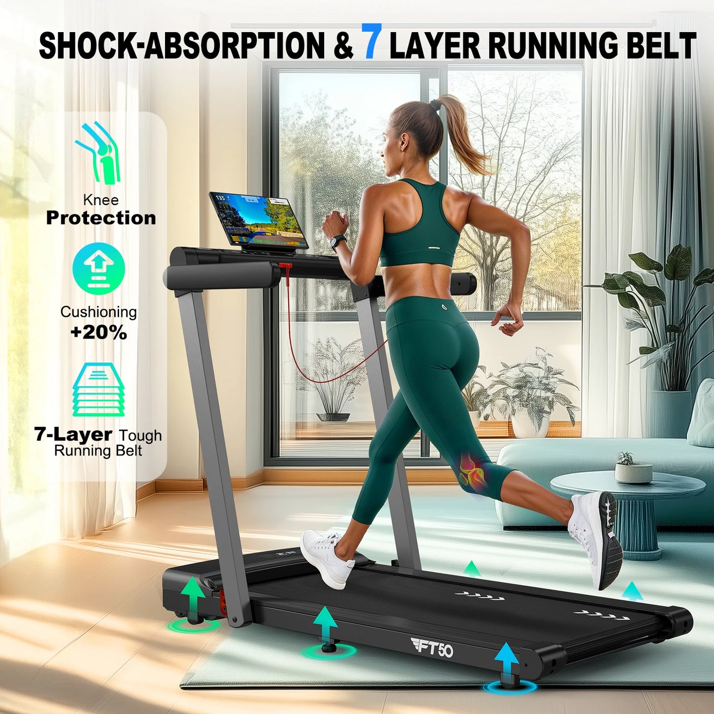 FYSIQ Treadmill for Home Use, 2.25Hp Motor, Speed 1-12Km/H, 7-Layer Running Surface, No Assembly Required