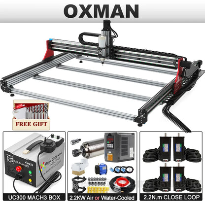 BulkMan3D OXMAN 4-Axis CNC Router Kit with Closed-Loop 20K Speed SFU1610 Ball Screw Dual Linear Rails for Metal Wood Plastic DIY