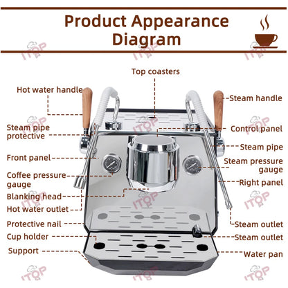 Rotary Pump Coffee Machine Home/commercial Espresso Coffee Maker 0.5L+ 1L Boliers PID Temperture Control Connect External Water