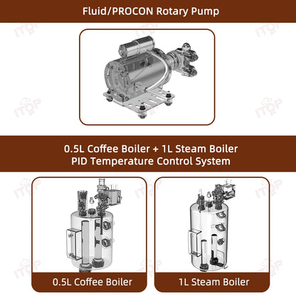 Rotary Pump Coffee Machine Home/commercial Espresso Coffee Maker 0.5L+ 1L Boliers PID Temperture Control Connect External Water
