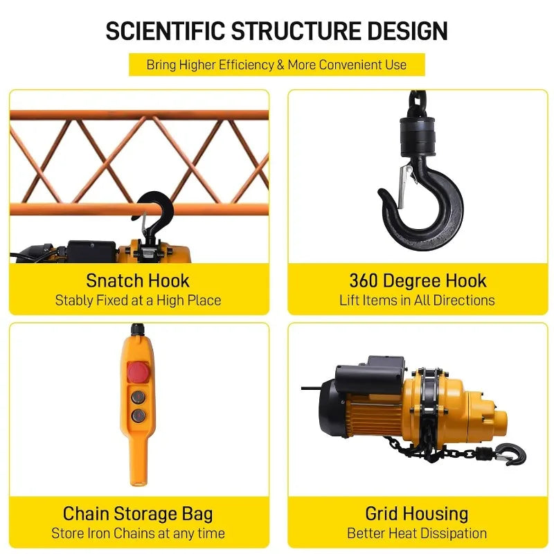 Electric Chain Hoist Winch 1Ton - 2200Lbs Chain Electric Lift Hoist Single Phase Overhead Crane Hoist Max Lift Height 13Ft 110V