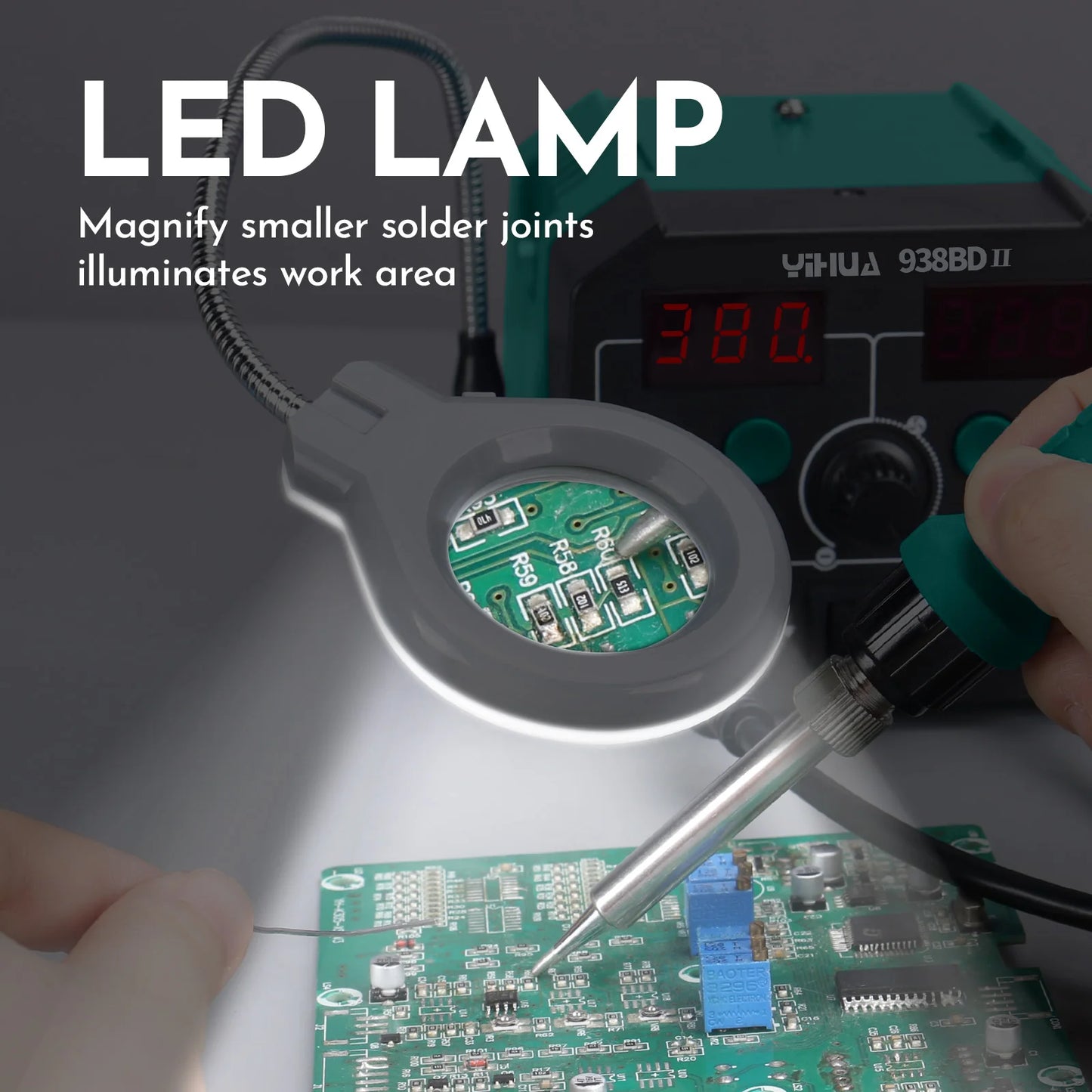 YIHUA 938BD-II 740W 2 in1 Soldering station with Hot Air handle And Soldering iron BGA Rework StationDesoldering Station LED Lam