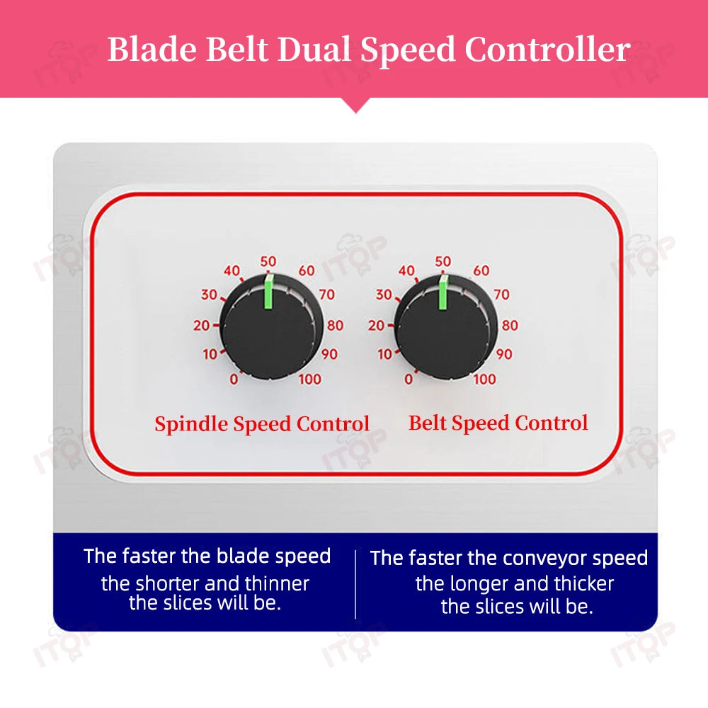 ITOP VC-C02 Vegetable Cutter Commercial Vegetable Cutting Machine Blade&Belt Dual Speed Controller 7cm Width Conveyor Belt