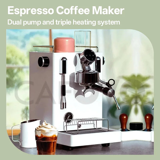 CAFOVO CM6005 Commercial Espresso Machine 3100W Dual Pump Triple Boiler PID Temperature Control 3-Hole Steam Wand Cafe Home Use