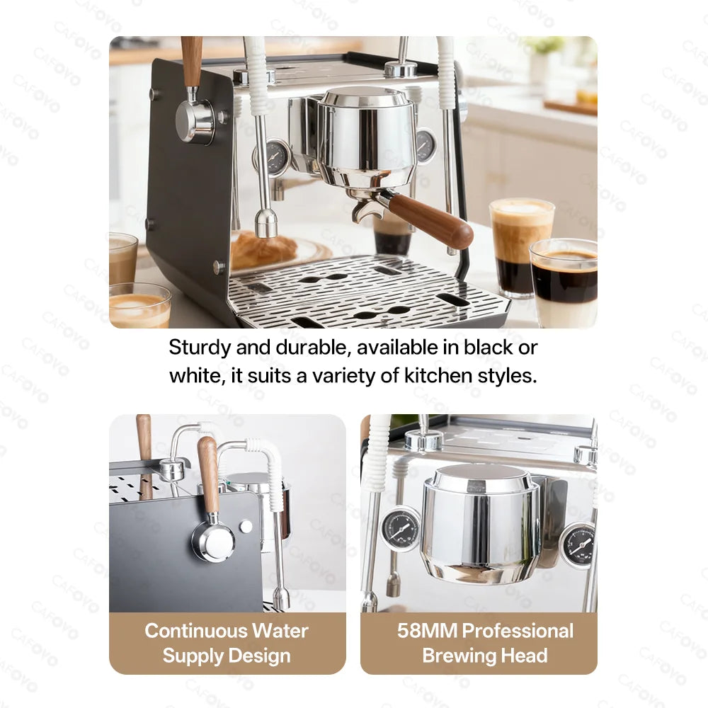 CAFOVO E102 Commercial Semi-Automatic Espresso Machine with PID Preinfusion Electronic Screen Control Storage Type Double Boiler