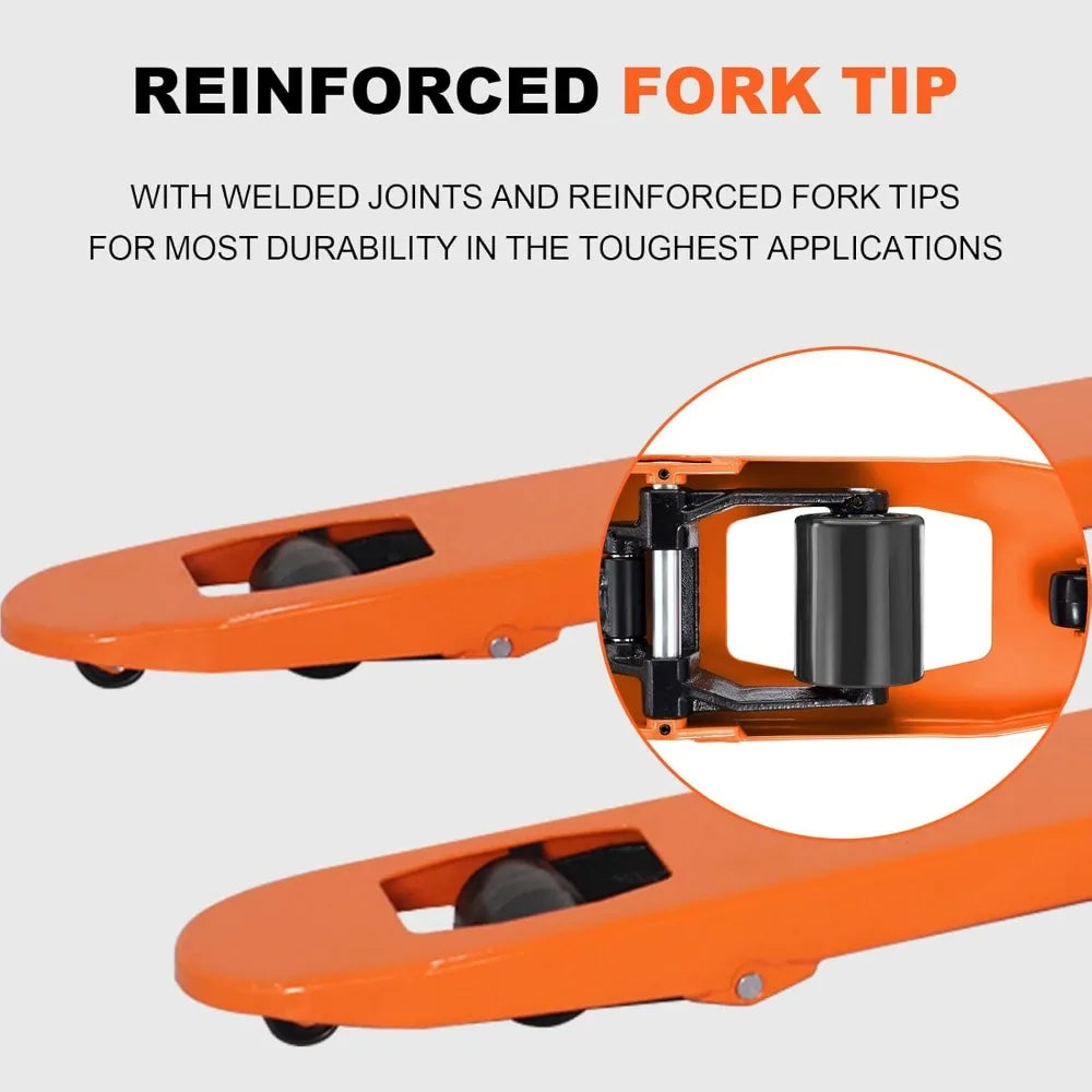 Tory Carrier Pallet Jack Hand Truck Manual Pallet Jacks 5500-Lb. Capacity, 27 x 48 Forks Standard Duty, Rubber Handle, Nylon Whe