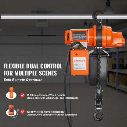 SucceBuy 2200 lbs Electric Chain Hoist 6.9 ft/min Single Phase Overhead Crane with Chain 328 ft Wireless & 15ft Wired for Garage
