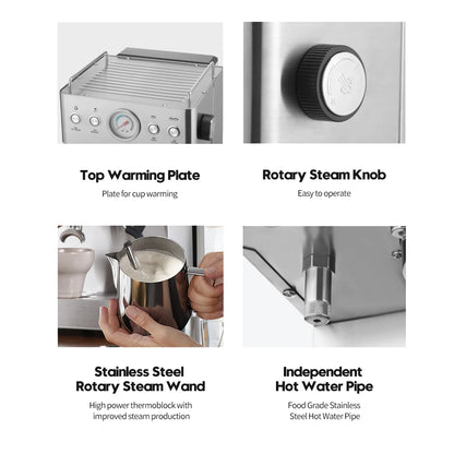 Commercial 15-Bar Semi-Automatic Espresso Coffee Maker - Large Stainless Steel Brewing Machine for Professional Cafes