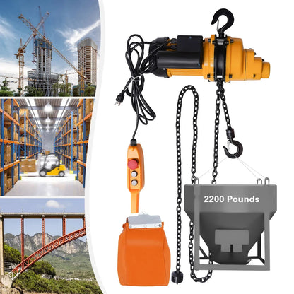 1 Ton Single Phase Overhead Crane 2200lbs Electric Chain Hoist, w/ DT Grade Carburized Double Chain 20 ft Lifting Height