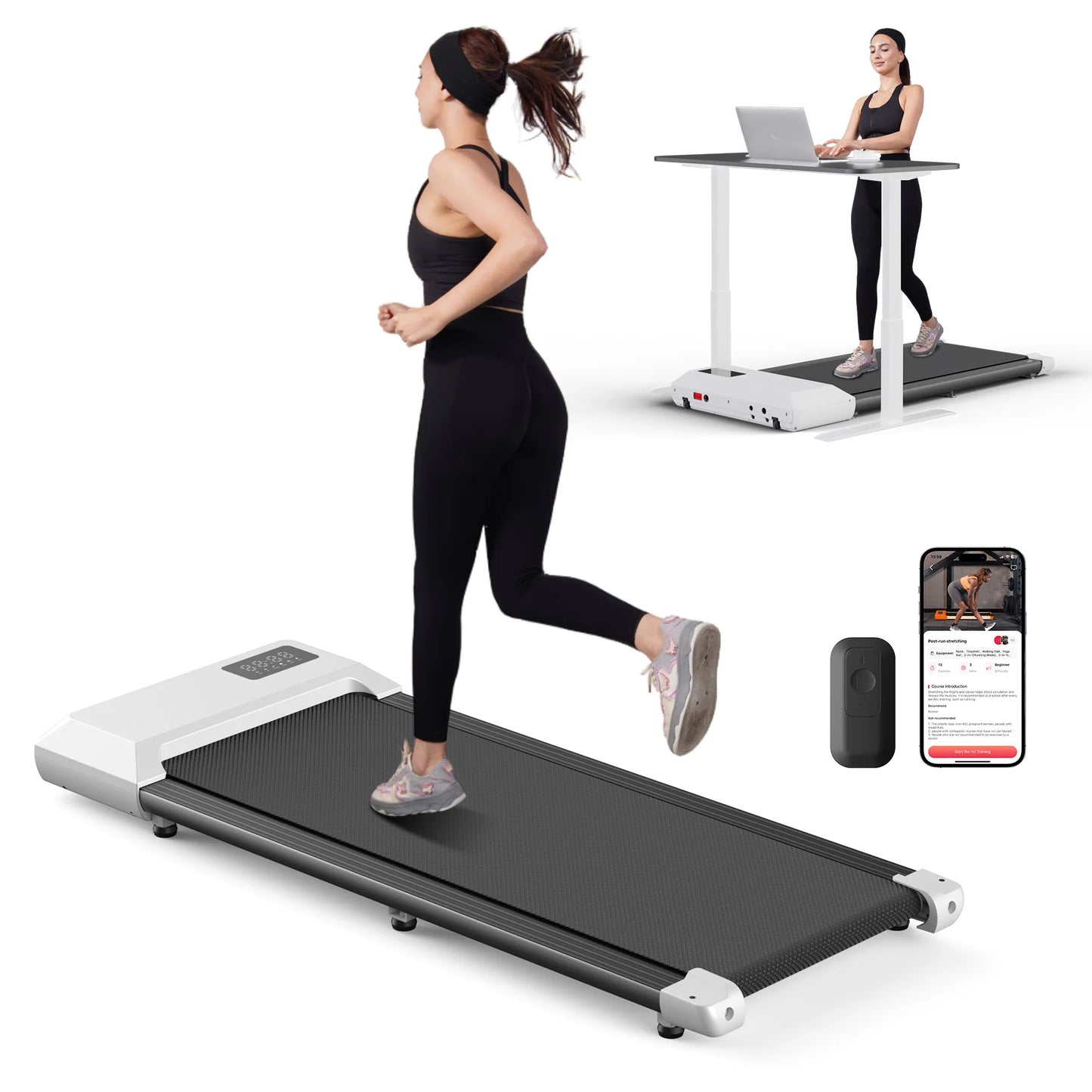 Smart Under Desk Treadmill for Home Office,Treadmill with APP&Remote Control, LCD Screen, Quiet Walking Jogging Exercise Machine