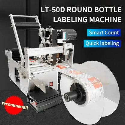 Semi Automatic LT-50D Labeling Machine Round Bottle 130mm Width Electric Plastic Bottle Label Sticker Small Production 100W